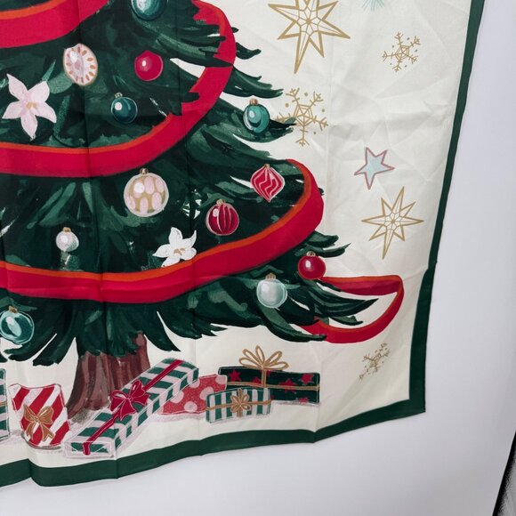 Talbots Christmas Tree Silk Square Scarf New With Tag holiday white green red - Picture 4 of 10